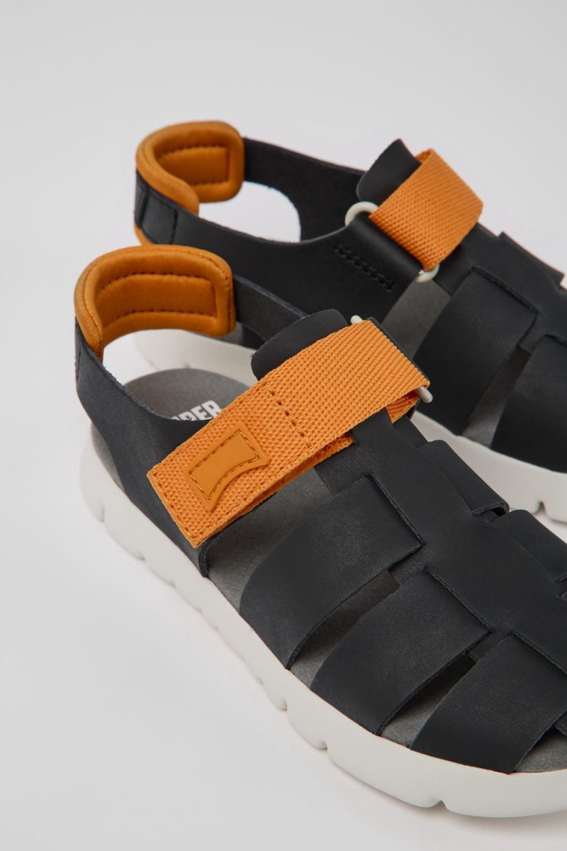 Sandalias Camper Oruga Cuero Niño Negras | AUBYK-6914
