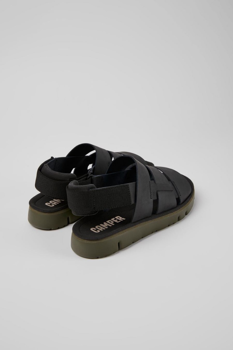 Sandalias Camper Oruga Cuero Textil Hombre Negras | BIURW-9720