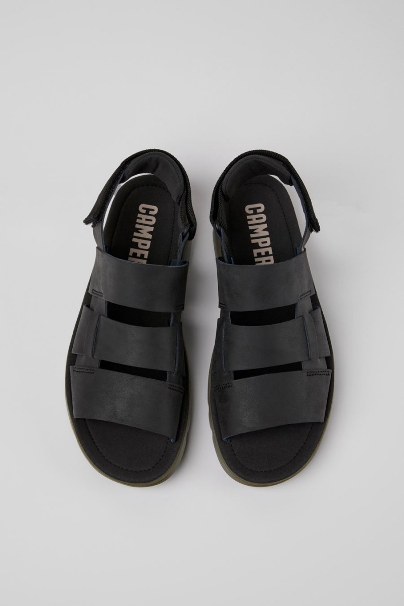 Sandalias Camper Oruga Cuero Textil Hombre Negras | BIURW-9720
