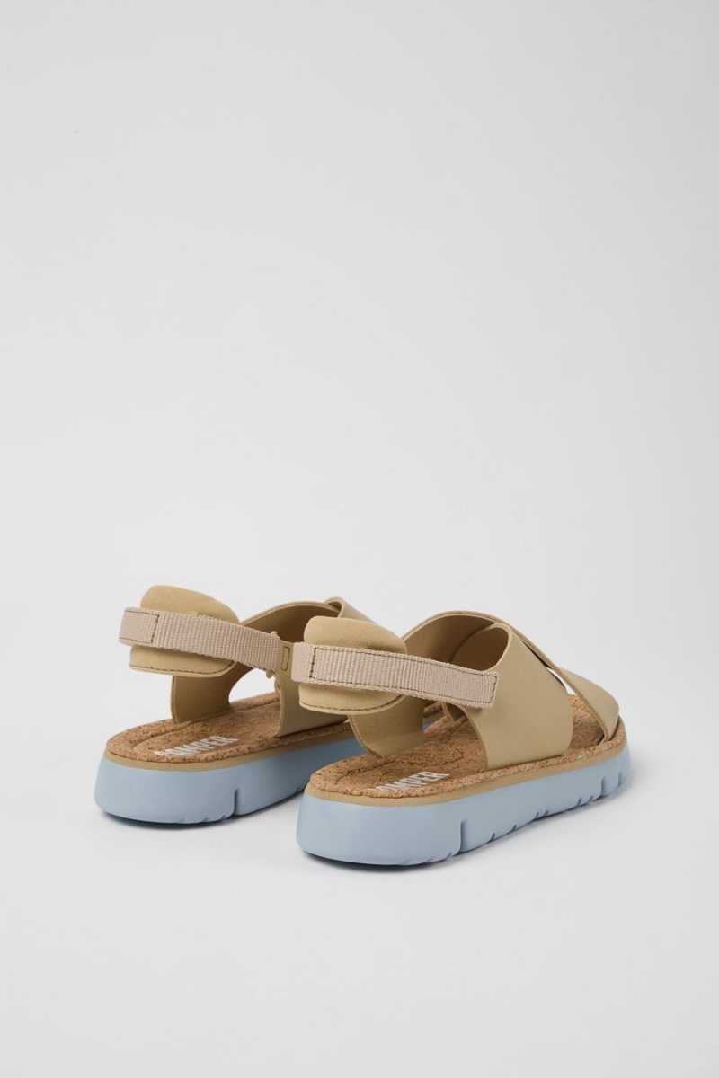 Sandalias Camper Oruga Cuero Textil Mujer Beige | CDBKA-7824