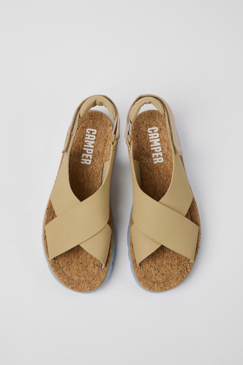 Sandalias Camper Oruga Cuero Textil Mujer Beige | CDBKA-7824