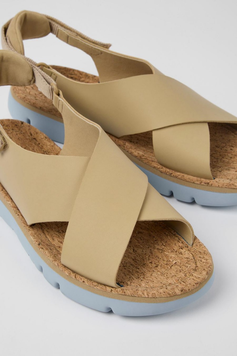 Sandalias Camper Oruga Cuero Textil Mujer Beige | CDBKA-7824