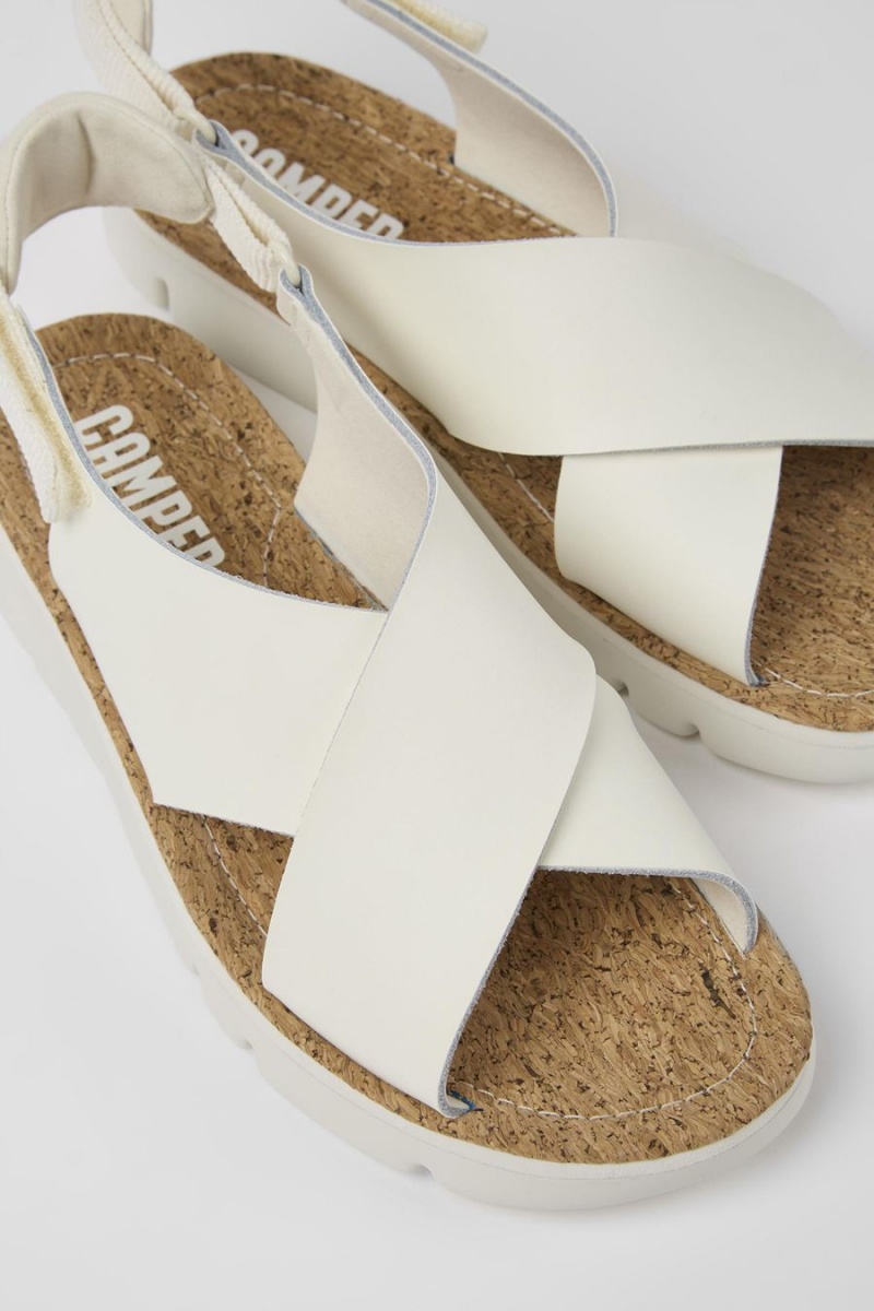 Sandalias Camper Oruga Cuero Textil Mujer Blancas | LNUCM-1580