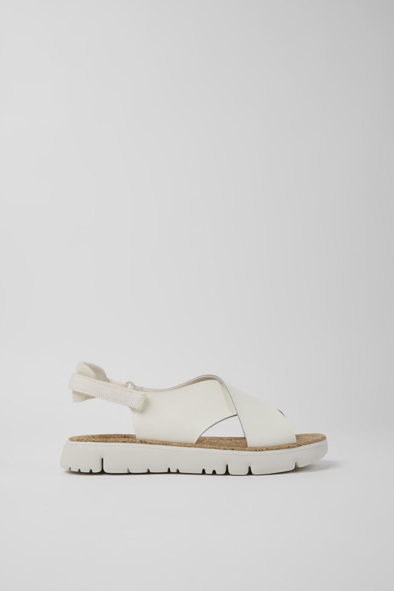 Sandalias Camper Oruga Cuero Textil Mujer Blancas | LNUCM-1580