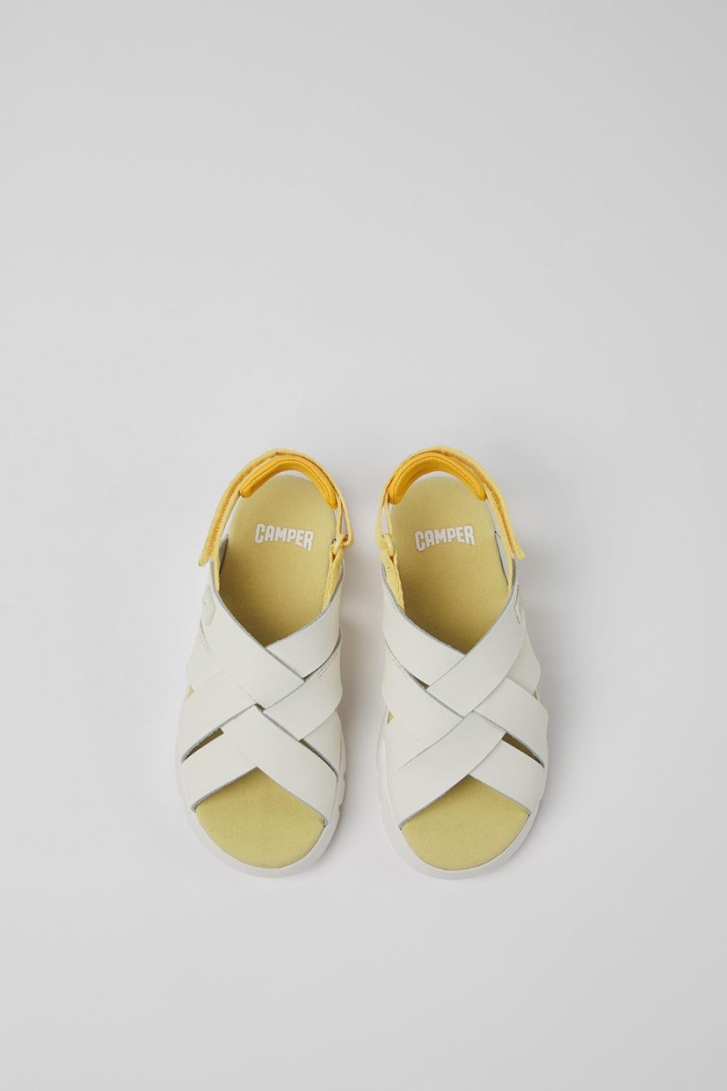Sandalias Camper Oruga Cuero Textil Niña Blancas | JVESU-0514
