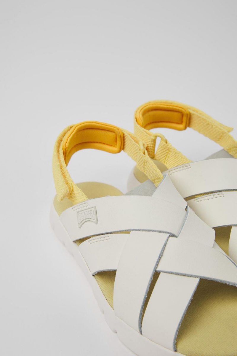Sandalias Camper Oruga Cuero Textil Niña Blancas | JVESU-0514