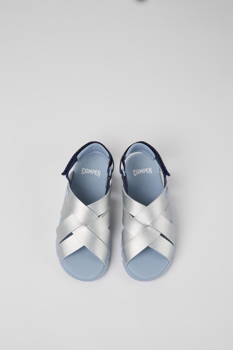 Sandalias Camper Oruga Cuero Textil Niña Gris | AHLVM-8304