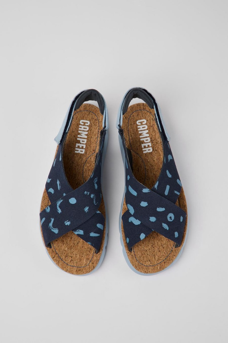 Sandalias Camper Oruga Nubuck Textil Mujer Azules | CPGSW-8951