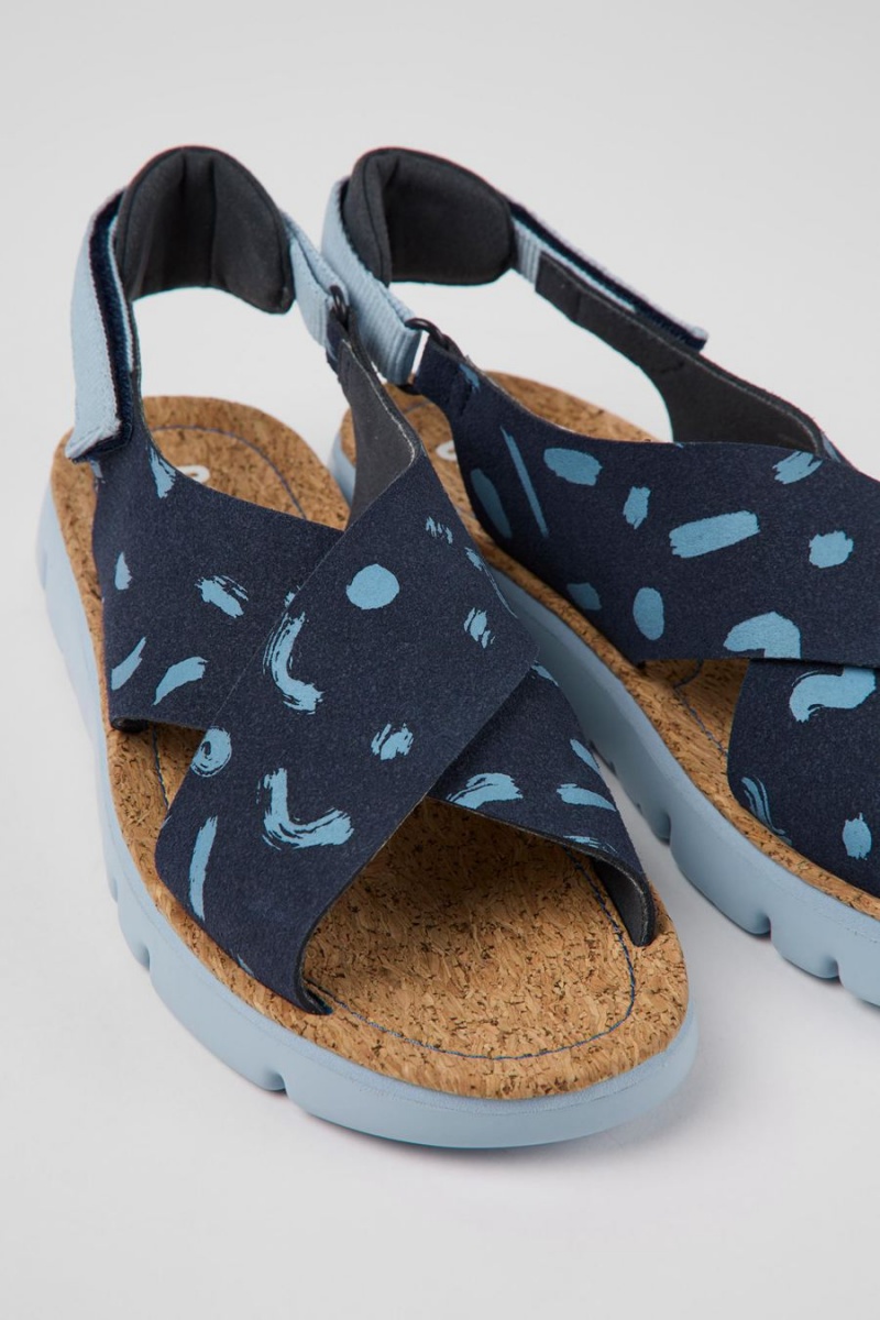 Sandalias Camper Oruga Nubuck Textil Mujer Azules | CPGSW-8951