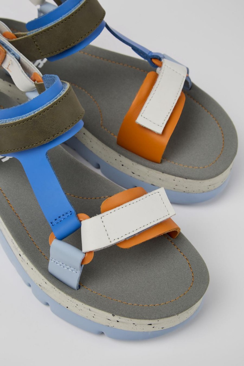 Sandalias Camper Oruga Up Cuero Mujer Azules | TWRZC-9413