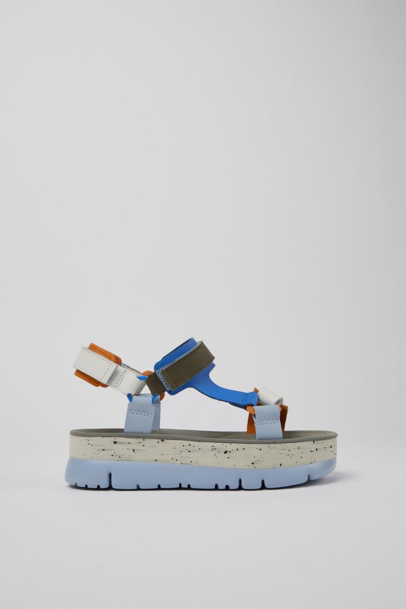 Sandalias Camper Oruga Up Cuero Mujer Azules | TWRZC-9413