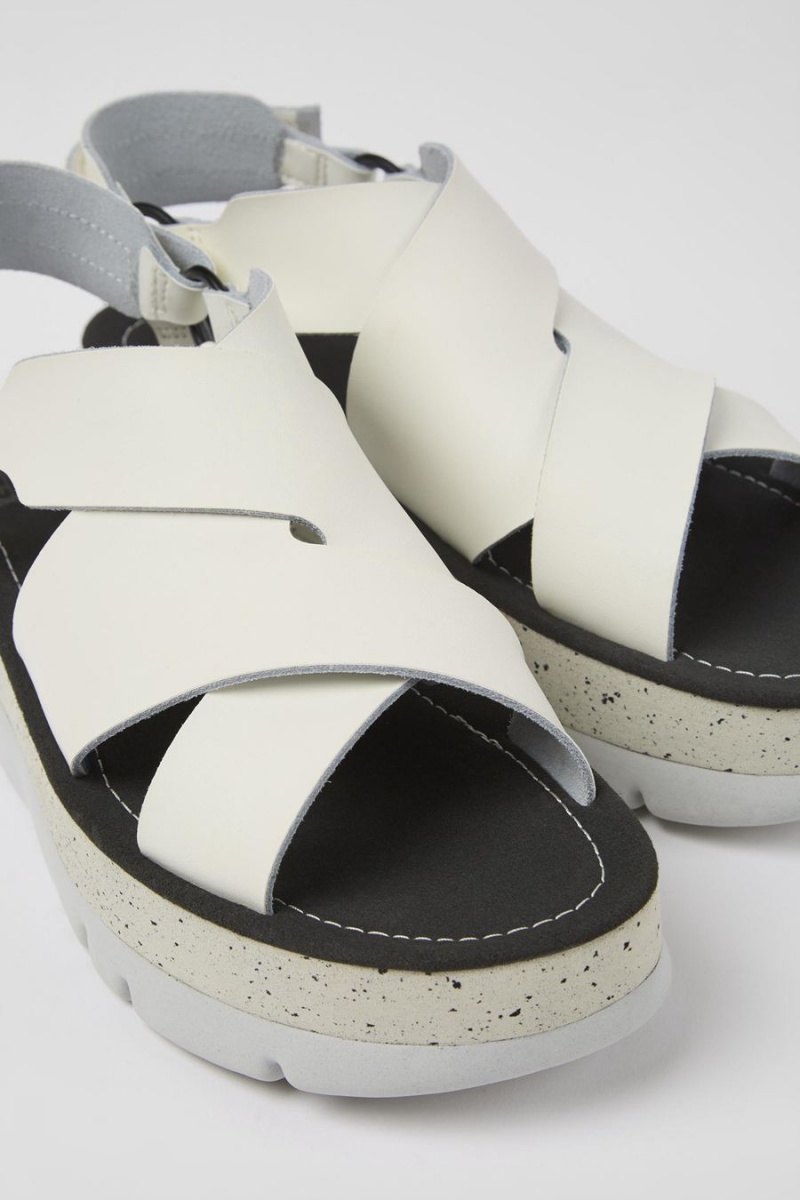 Sandalias Camper Oruga Up Cuero Mujer Blancas | ZEAFD-2047
