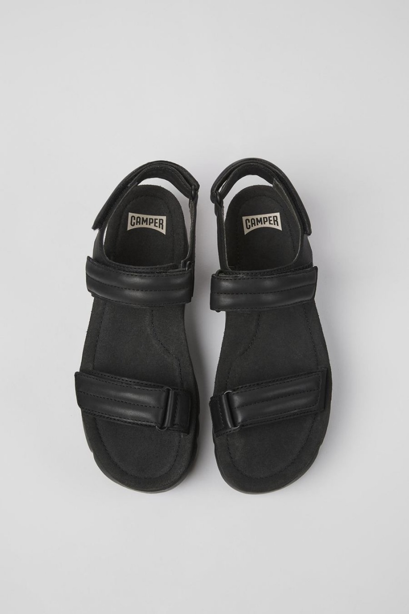 Sandalias Camper Oruga Up Cuero Mujer Negras | FKBQI-1853