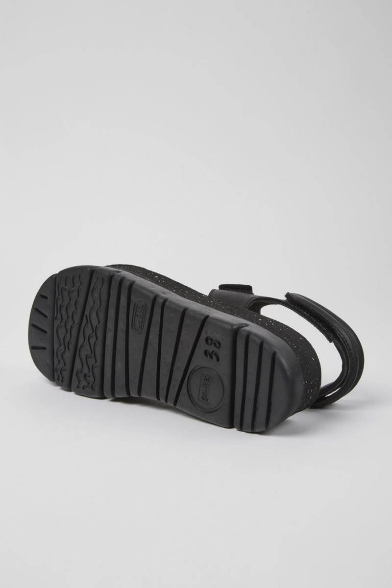 Sandalias Camper Oruga Up Cuero Mujer Negras | FKBQI-1853