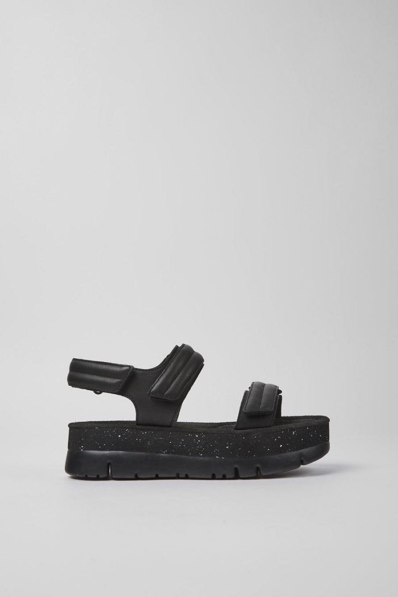 Sandalias Camper Oruga Up Cuero Mujer Negras | FKBQI-1853