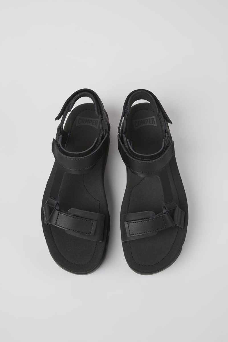 Sandalias Camper Oruga Up Cuero Mujer Negras | FXBHP-6972