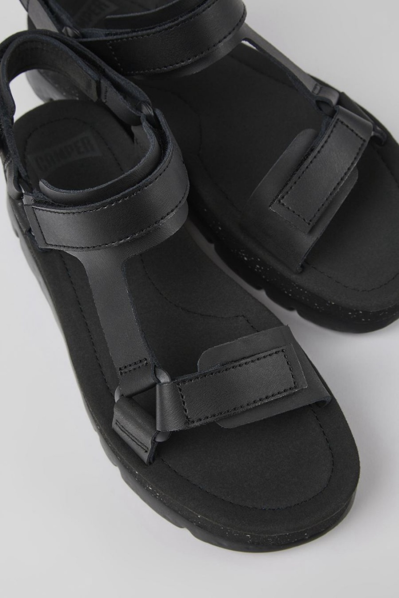 Sandalias Camper Oruga Up Cuero Mujer Negras | FXBHP-6972