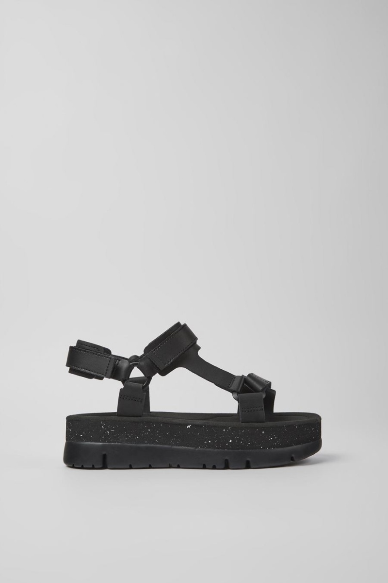Sandalias Camper Oruga Up Cuero Mujer Negras | FXBHP-6972