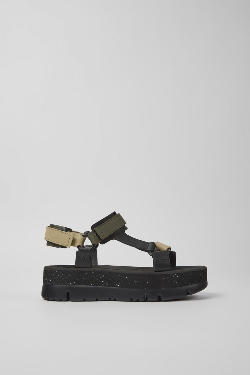Sandalias Camper Oruga Up Cuero Mujer Negras | JWOTY-2713