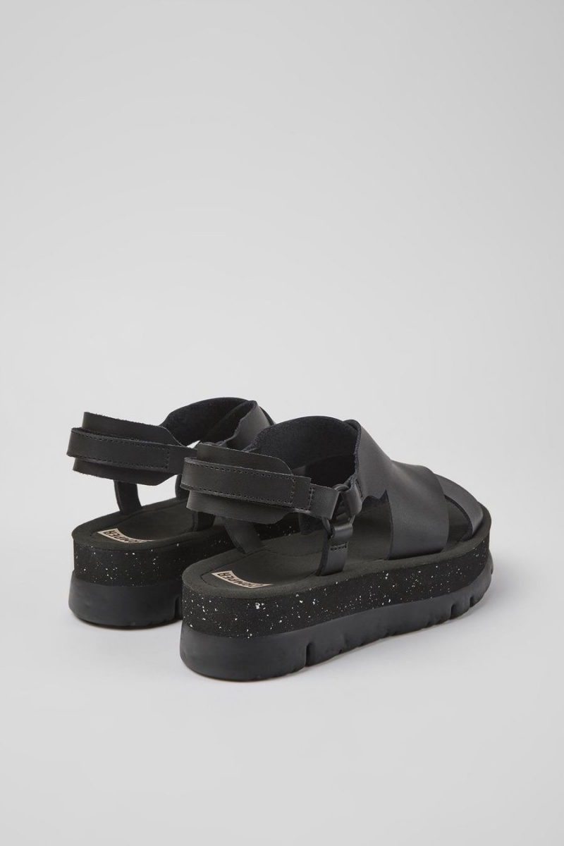 Sandalias Camper Oruga Up Cuero Mujer Negras | KNHJS-5941
