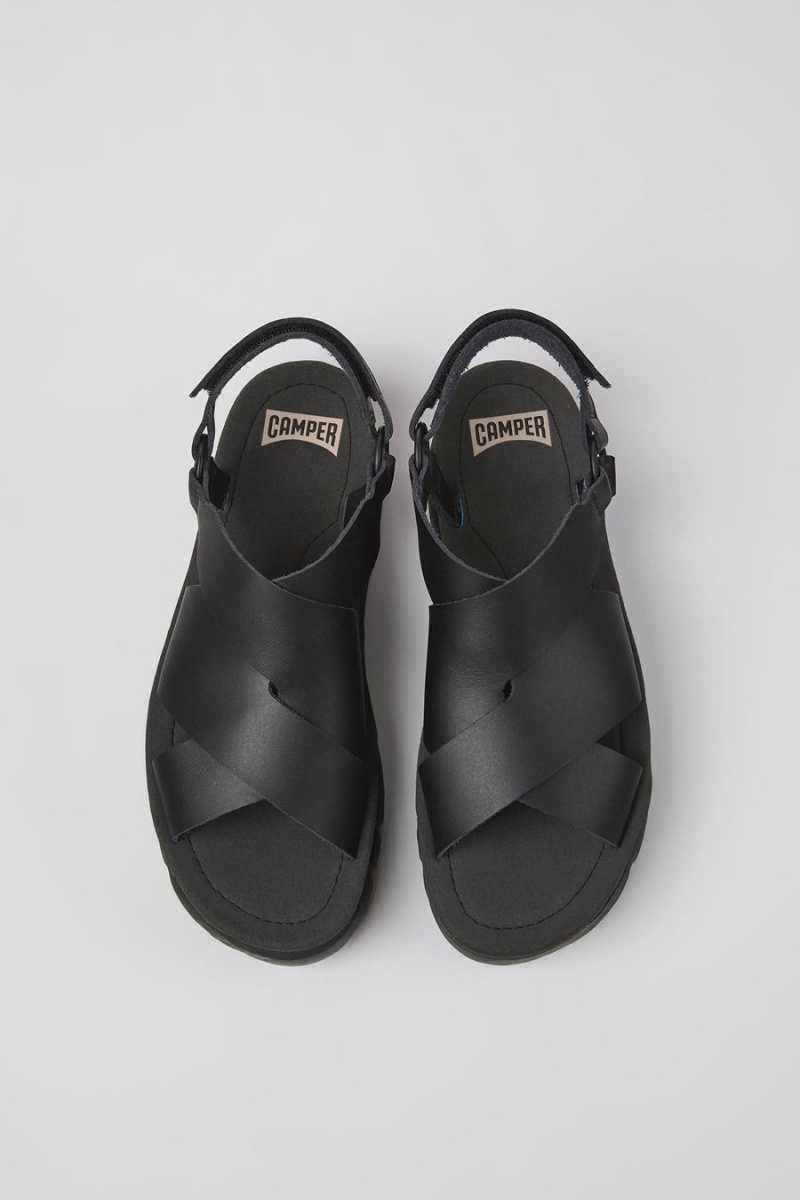 Sandalias Camper Oruga Up Cuero Mujer Negras | KNHJS-5941