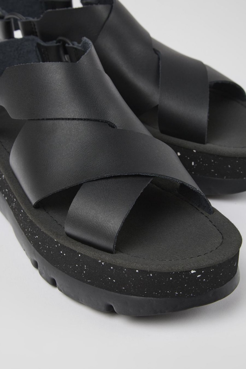 Sandalias Camper Oruga Up Cuero Mujer Negras | KNHJS-5941