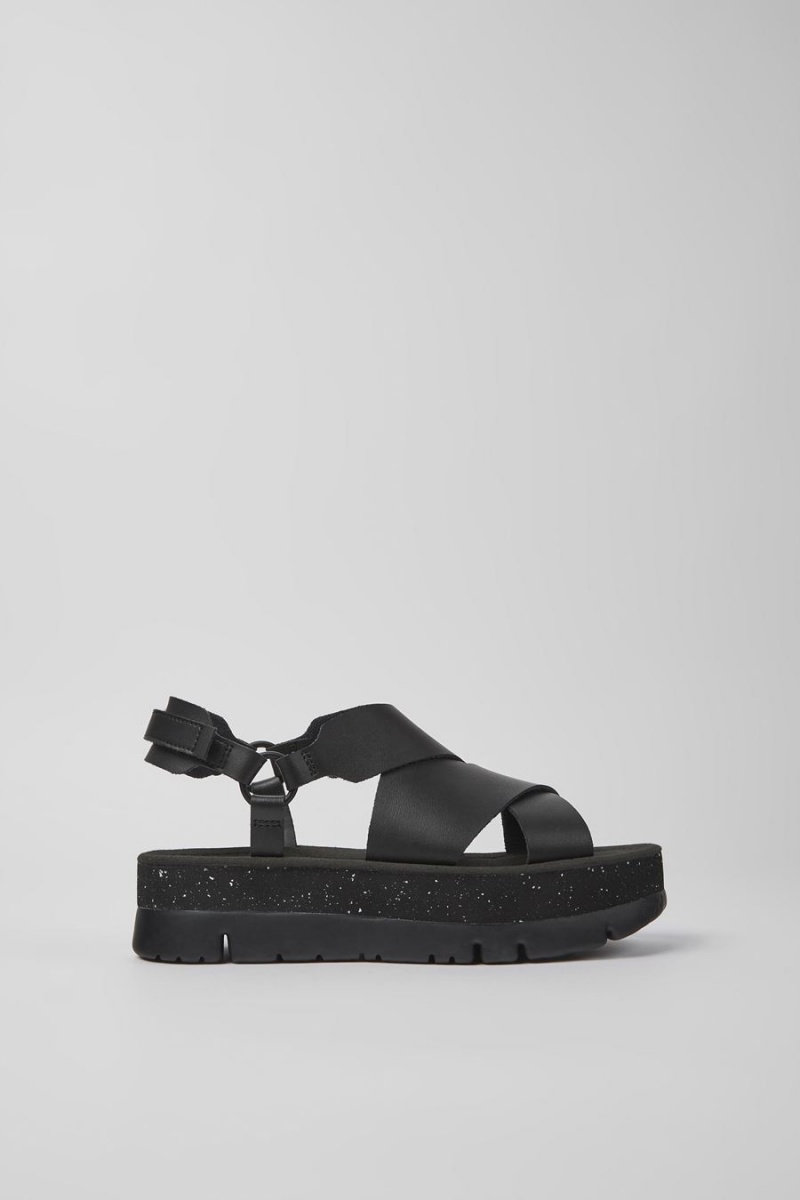 Sandalias Camper Oruga Up Cuero Mujer Negras | KNHJS-5941