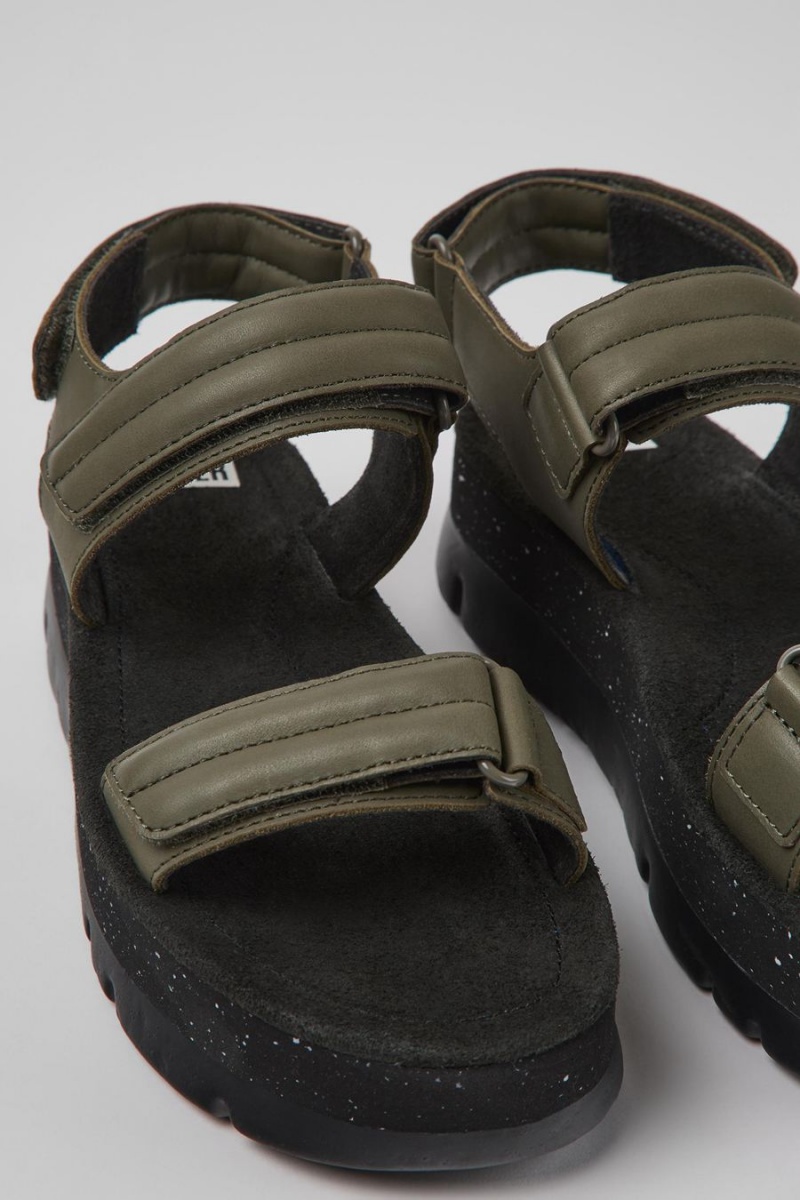 Sandalias Camper Oruga Up Cuero Mujer Verde | TWGDA-6824