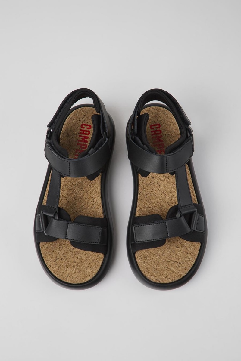 Sandalias Camper Pelotas Flota Cuero Textil Hombre Negras | TBPVN-7360