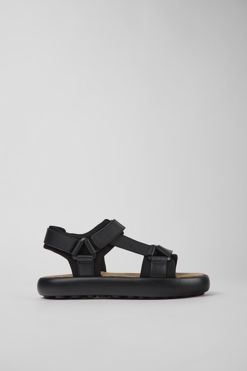 Sandalias Camper Pelotas Flota Cuero Textil Hombre Negras | TBPVN-7360
