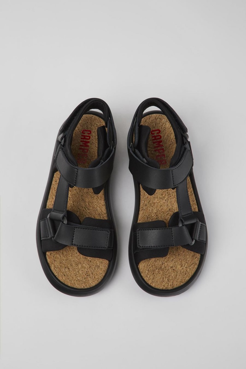 Sandalias Camper Pelotas Flota Cuero Textil Mujer Negras | IBASE-7583