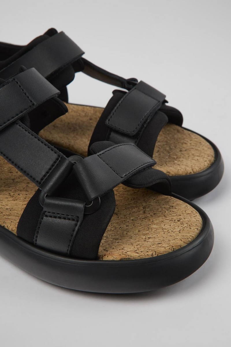 Sandalias Camper Pelotas Flota Cuero Textil Mujer Negras | IBASE-7583
