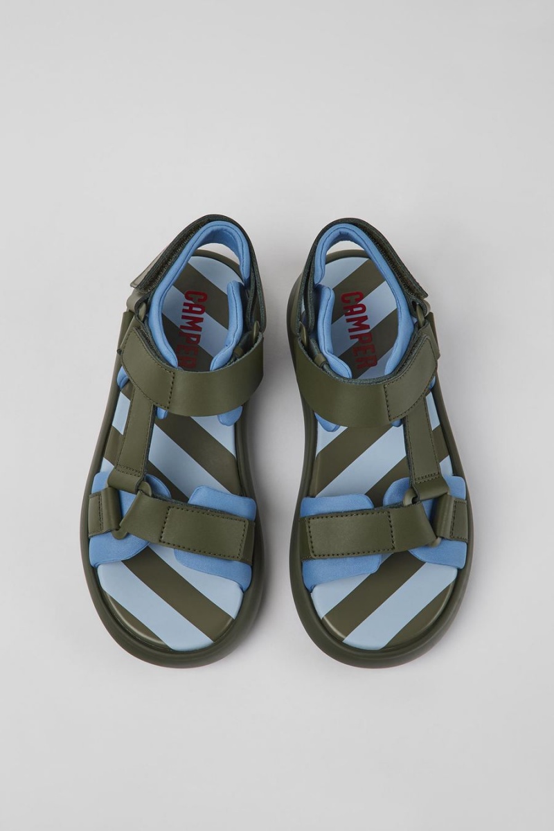 Sandalias Camper Pelotas Flota Cuero Textil Mujer Verde | DPOJU-4536