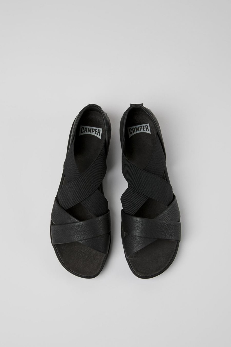 Sandalias Camper Right Cuero Mujer Negras | MCKRB-9540