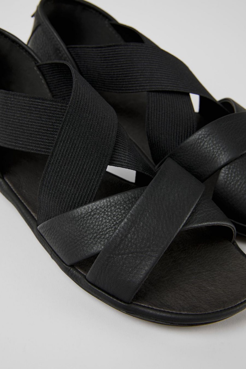 Sandalias Camper Right Cuero Mujer Negras | MCKRB-9540