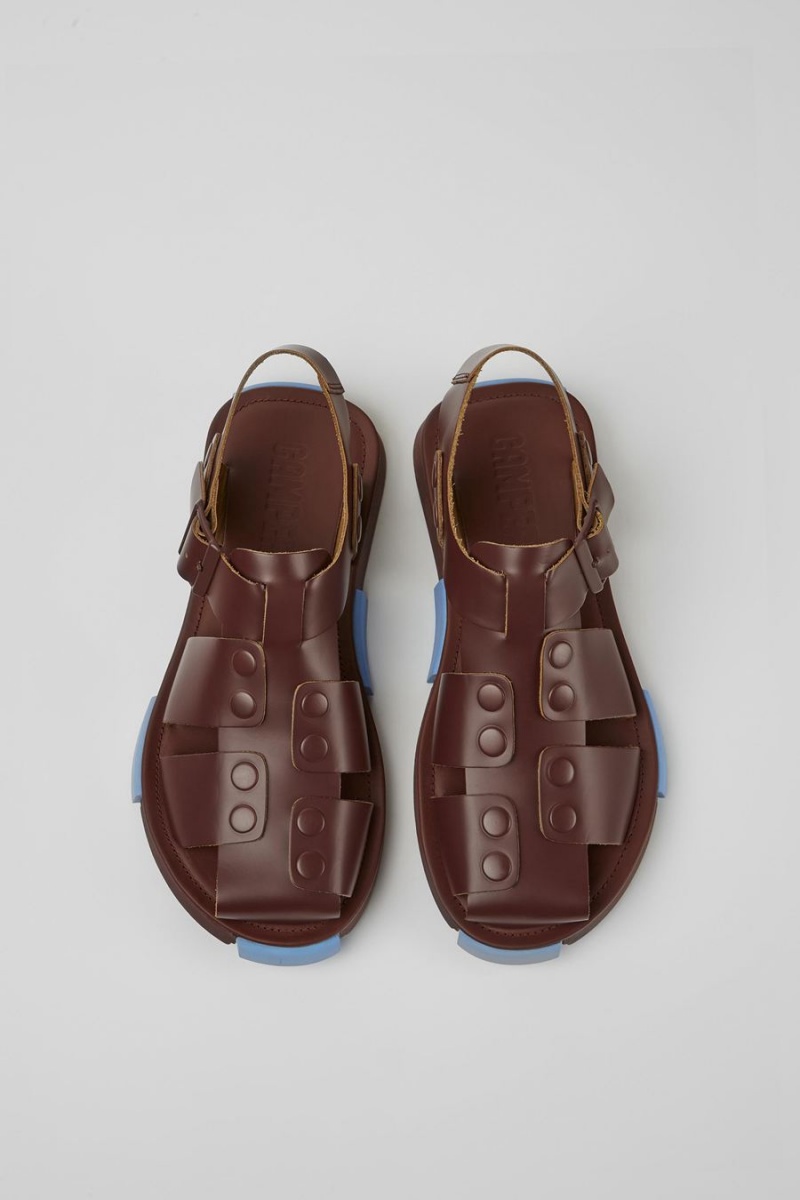 Sandalias Camper Set Cuero Hombre Burdeos | ODJTL-7153