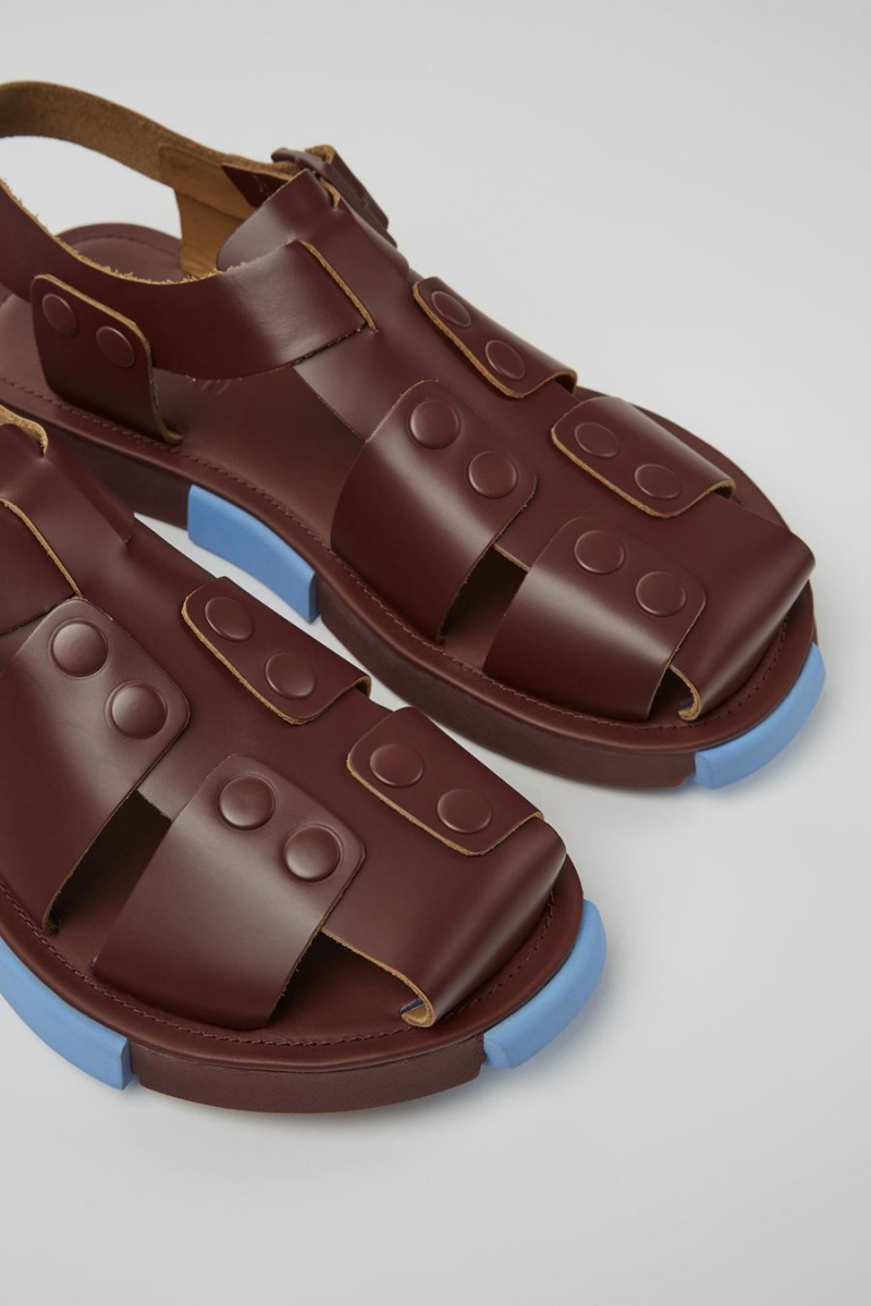 Sandalias Camper Set Cuero Hombre Burdeos | ODJTL-7153