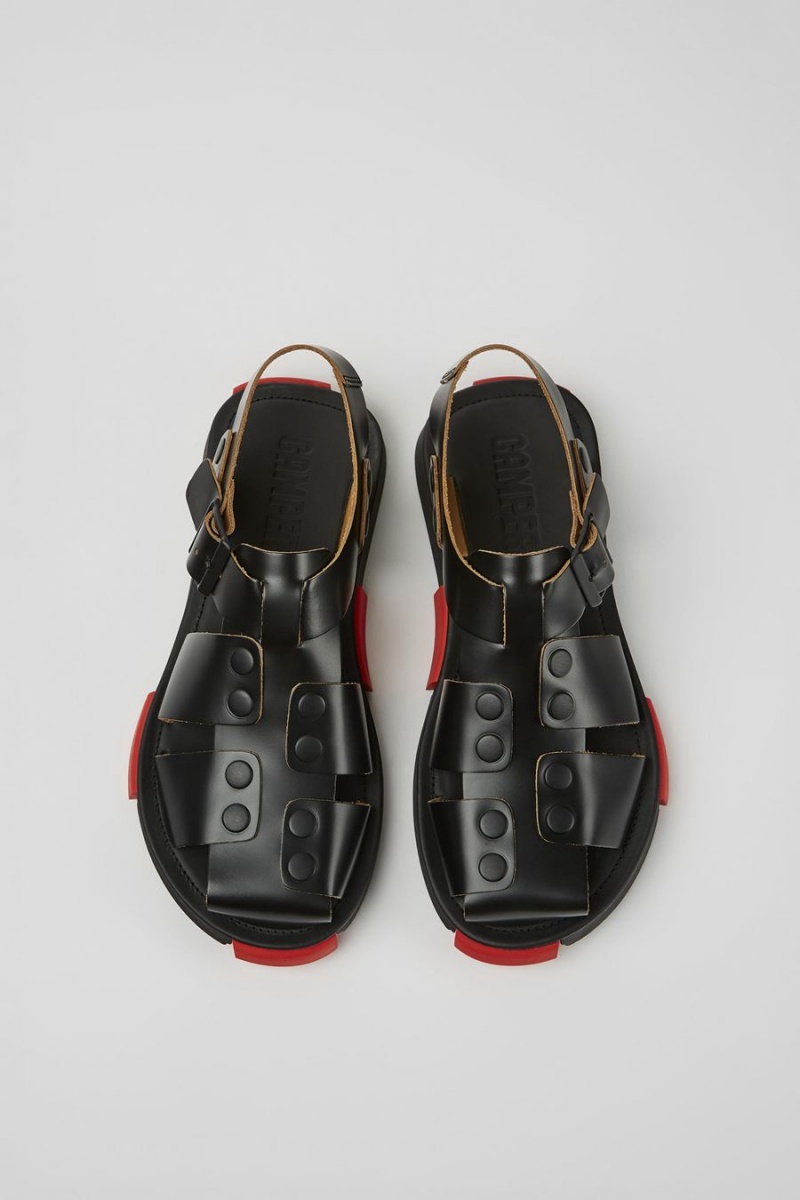 Sandalias Camper Set Cuero Hombre Negras | QKTVG-7352