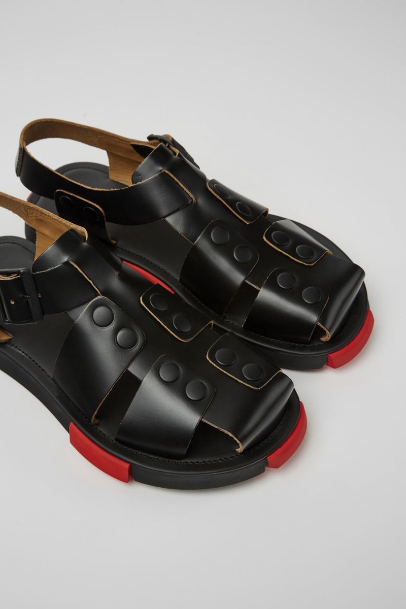Sandalias Camper Set Cuero Hombre Negras | QKTVG-7352