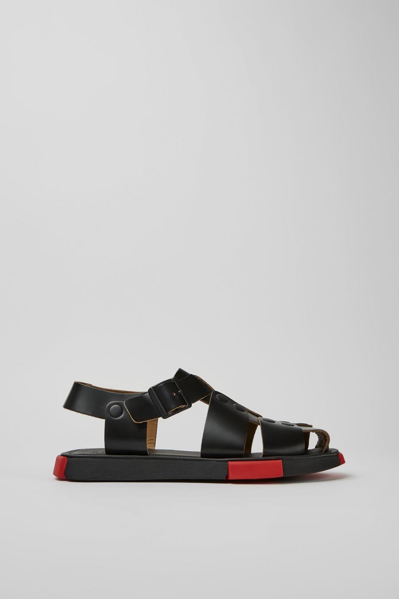 Sandalias Camper Set Cuero Hombre Negras | QKTVG-7352