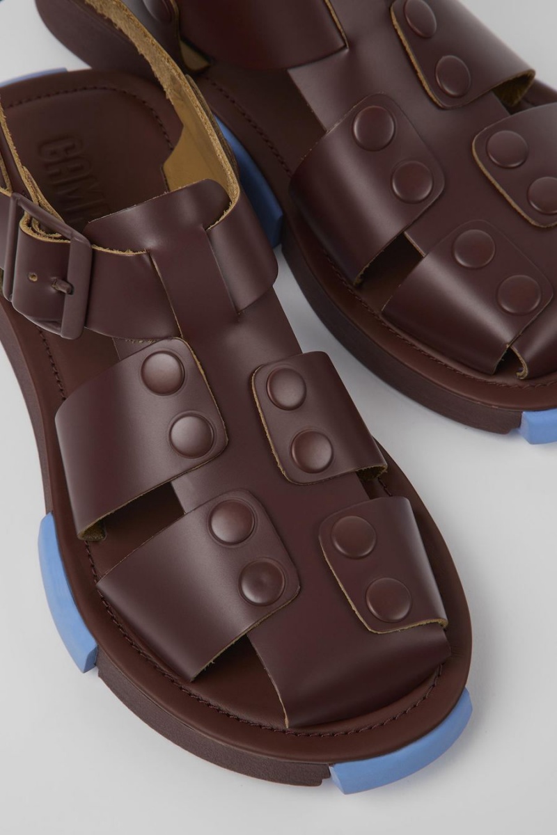 Sandalias Camper Set Cuero Mujer Burdeos | GXBLD-9672