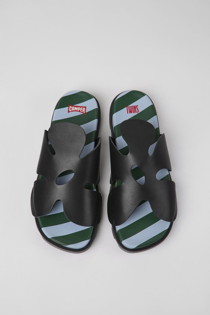 Sandalias Camper Twins Cuero Hombre Negras | YVBAJ-4072