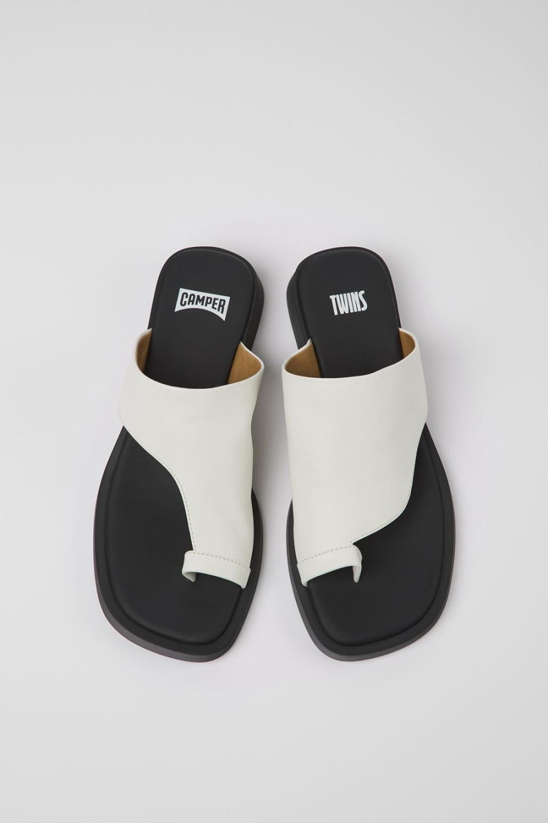Sandalias Camper Twins Cuero Mujer Blancas | EMCOT-2058
