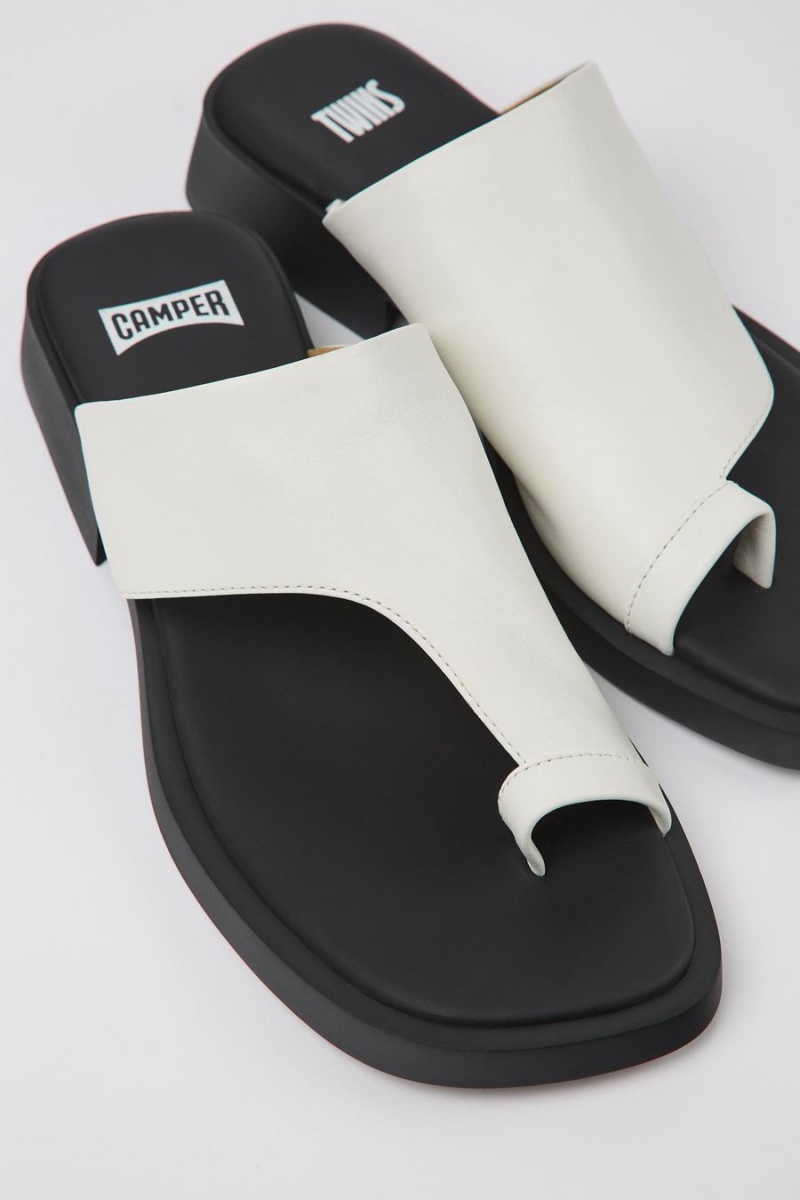 Sandalias Camper Twins Cuero Mujer Blancas | EMCOT-2058