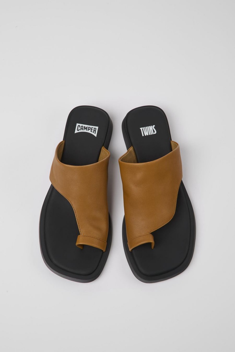 Sandalias Camper Twins Cuero Mujer Marrones | IUJHG-2154
