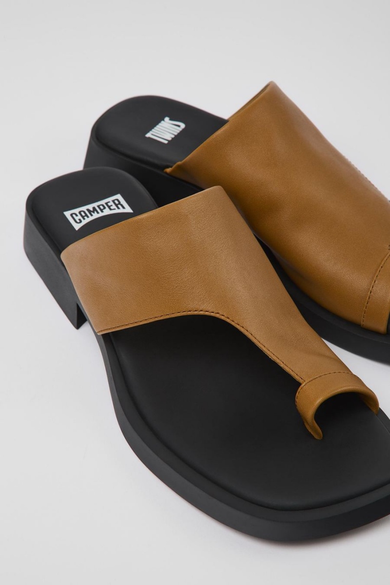 Sandalias Camper Twins Cuero Mujer Marrones | IUJHG-2154