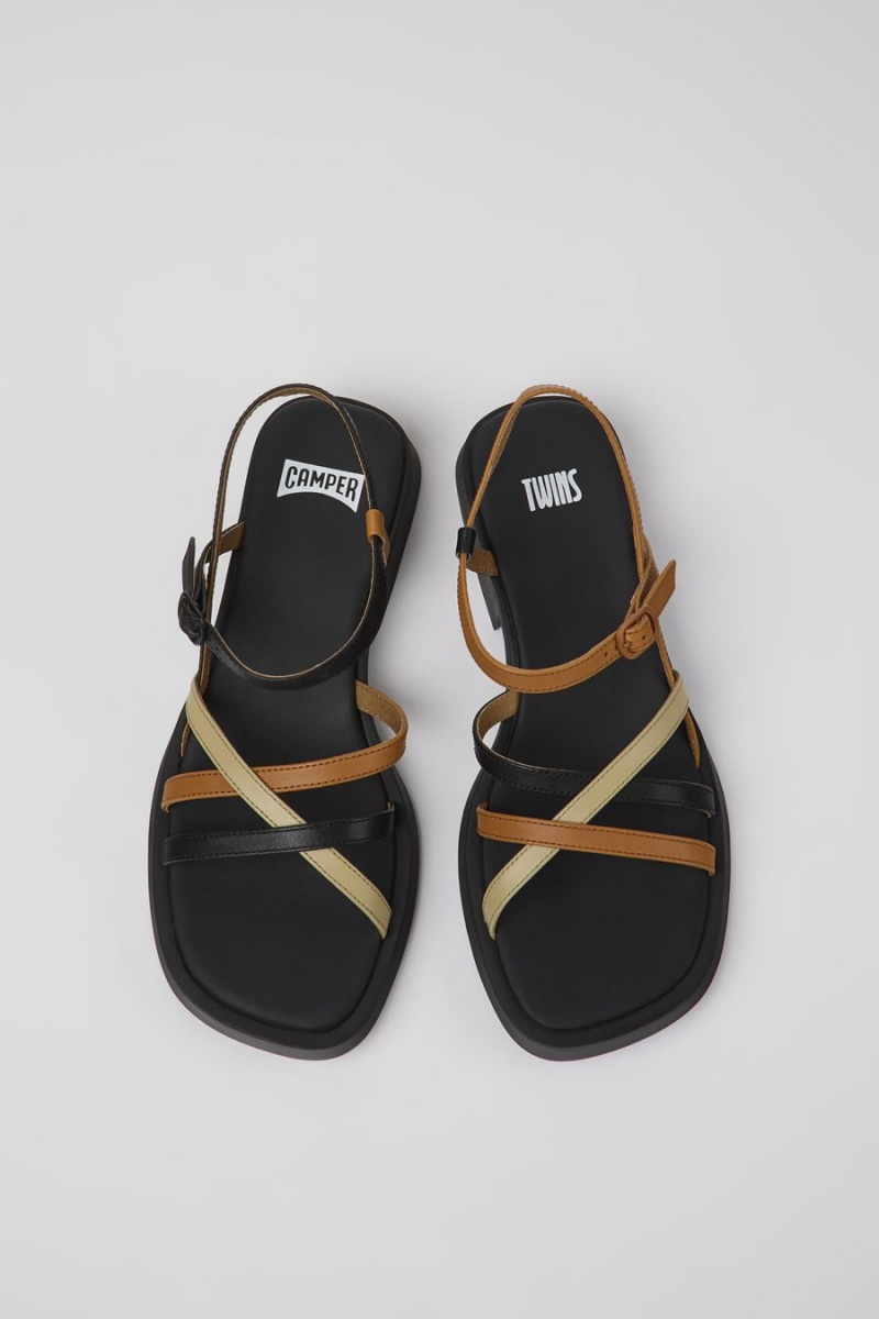 Sandalias Camper Twins Cuero Mujer Negras | MXTQN-8160