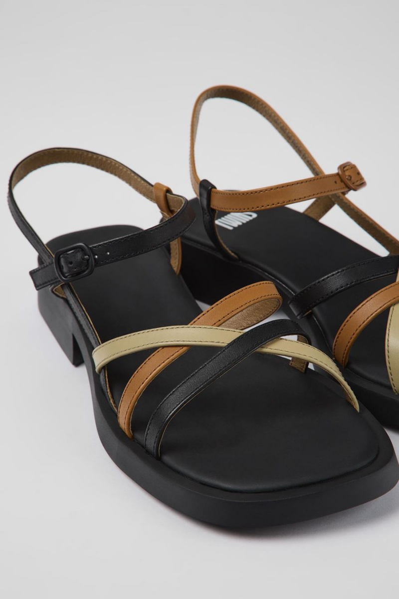 Sandalias Camper Twins Cuero Mujer Negras | MXTQN-8160