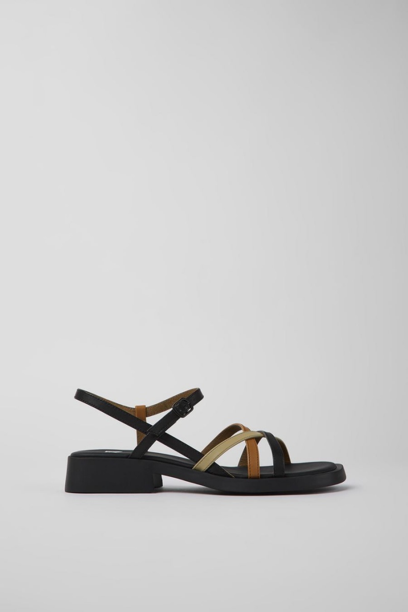 Sandalias Camper Twins Cuero Mujer Negras | MXTQN-8160