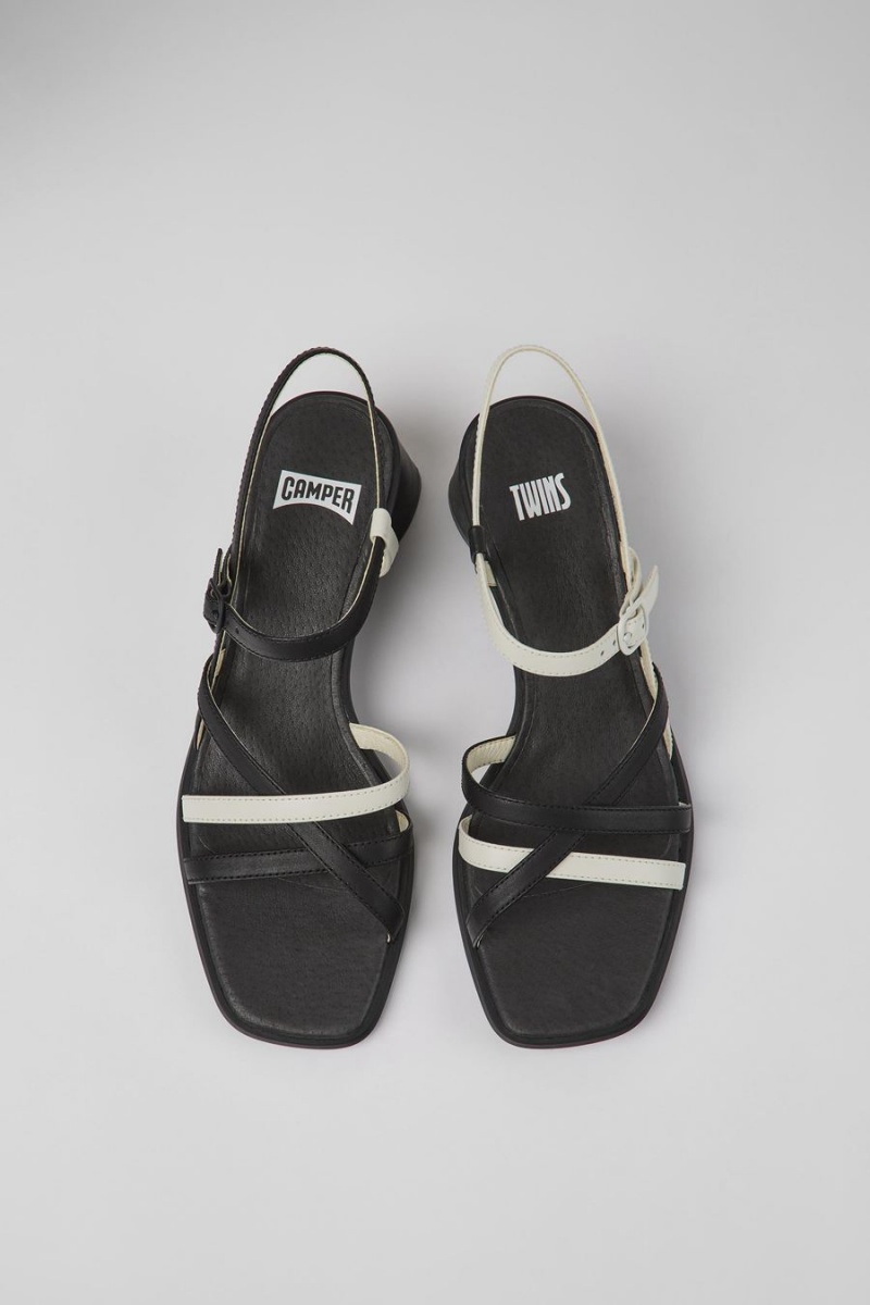 Sandalias Camper Twins Cuero Mujer Negras | FOUBM-5920